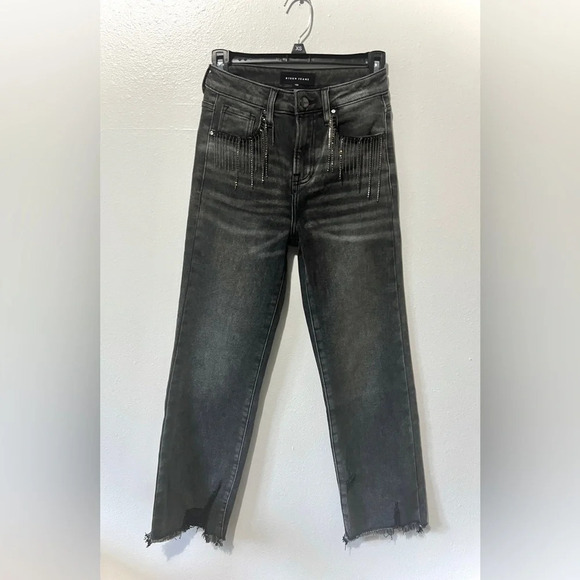 Risen Rhinestone Charcoal Straight Distressed Jean - Size 1/25 - Picture 4 of 14